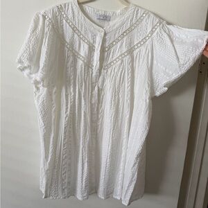 White Cotton Blouse with Lace Detail